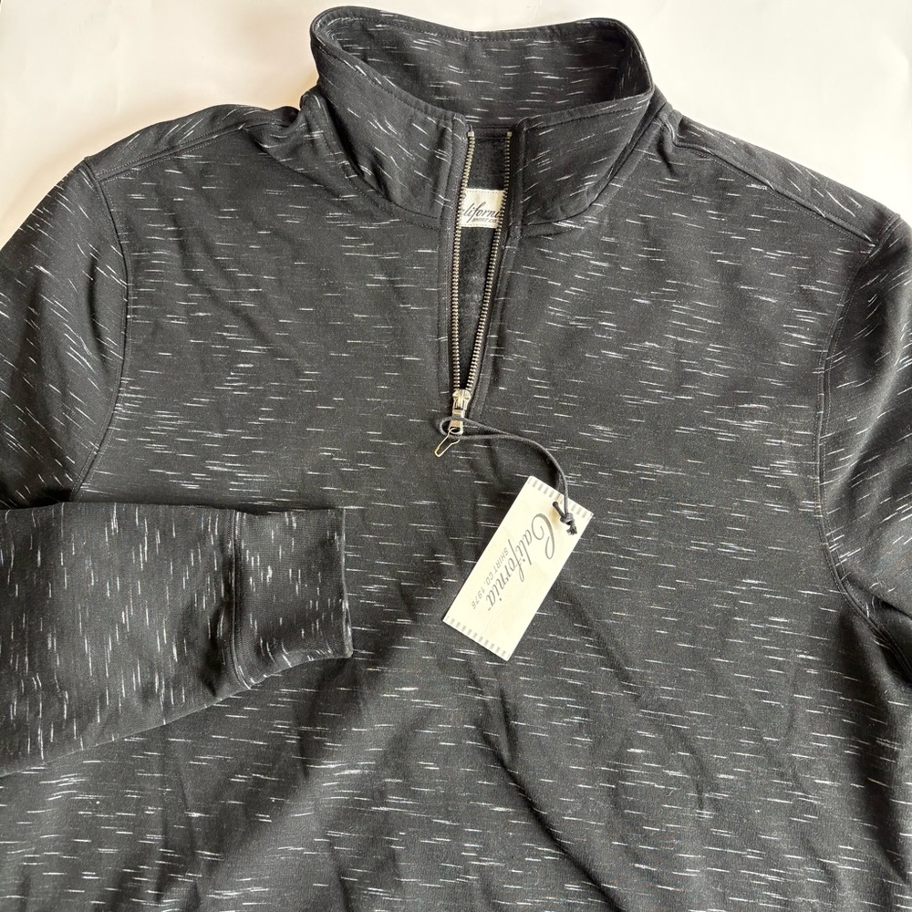 California Shirt Co Men's Medium Marbled Black 1/4 Zip‎ Pullover Sweatshirt